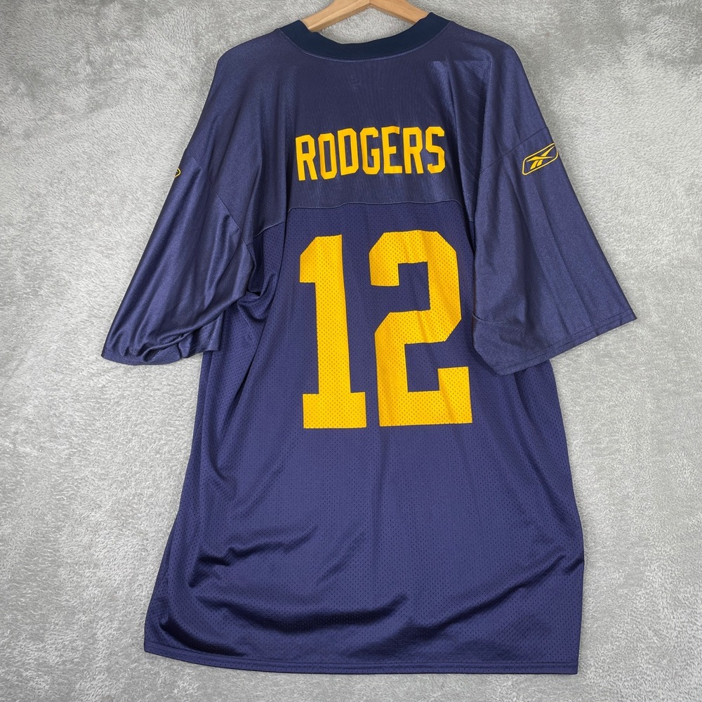Reebok Aaron Rodgers Green Bay Packers Jersey Mens XL Blue Yellow Throwback Mesh